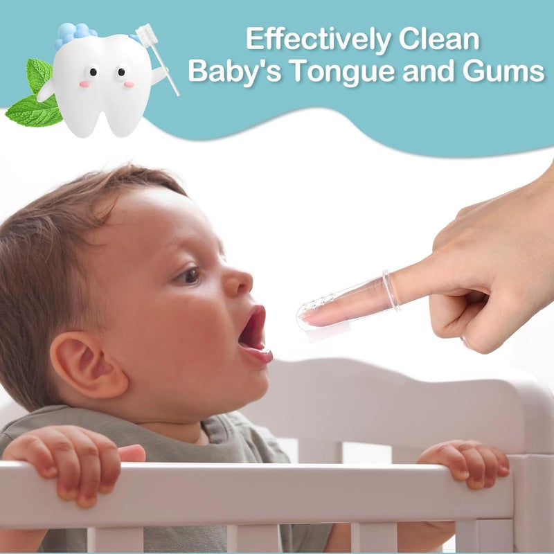 Singhoow 200 Pieces Baby Tongue Cleaner Disposable Infant Oral Cleaner with 4 Pieces Finger Toothbrush Soft Gauze Baby Mouth Newborn for Tooth Mouth Dental Care(Blue) - Image 5